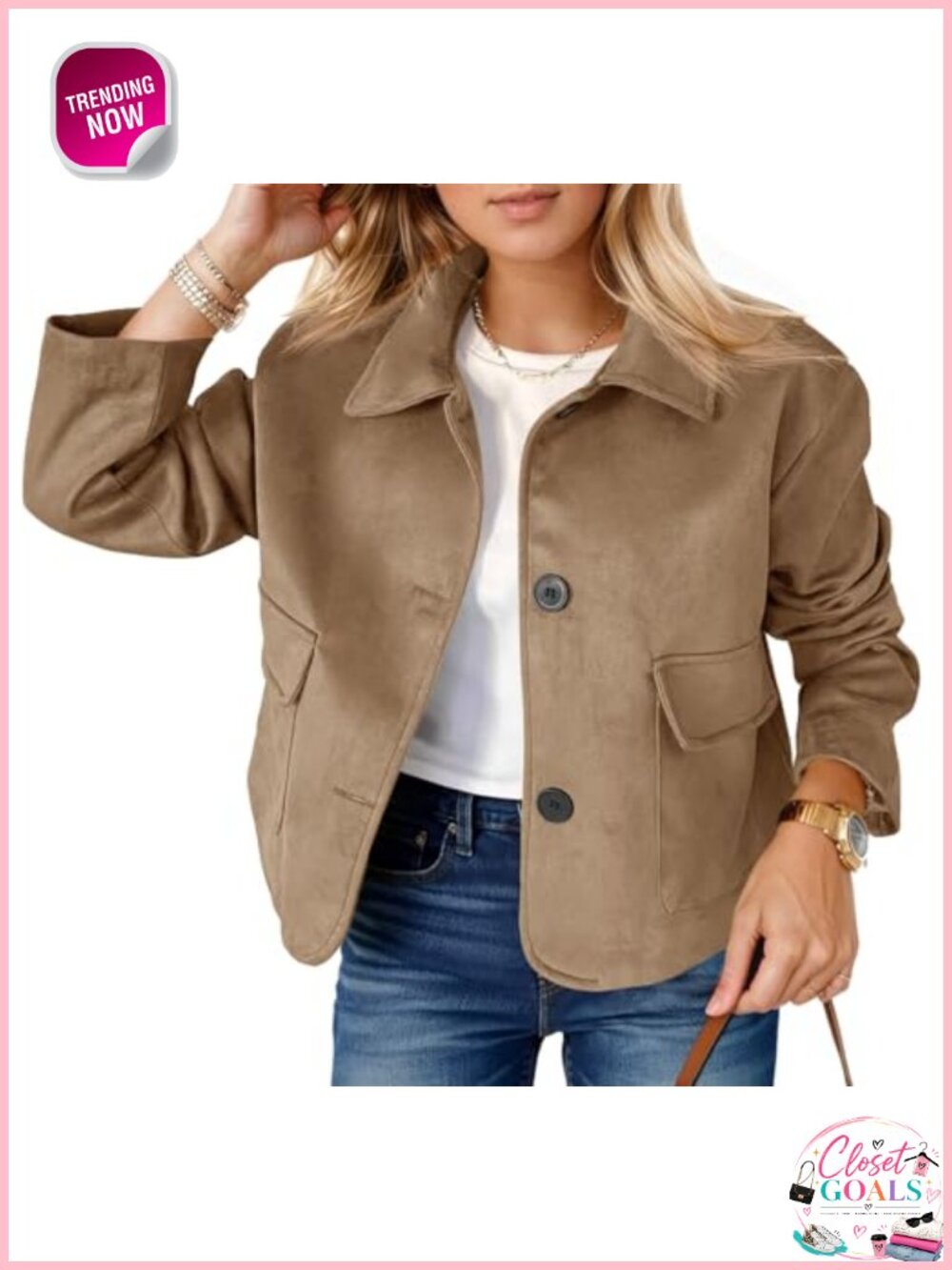 Faux Suede Leather Jacket Cropped Button Down Shacket Women Casual